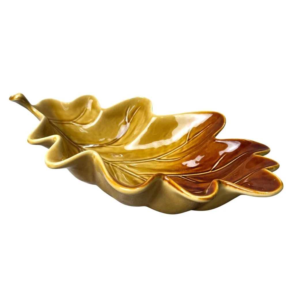 Linens-N-Things Oak Leaf Serving Bowl Fall Thanksgiving Brown Gold Ceramic